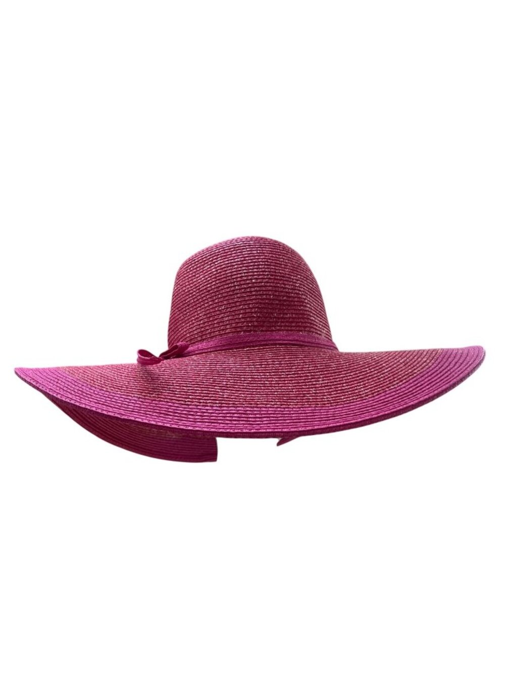 Wide Brim Womens Fuchsia Paper Straw Sun Hat With Bow Accent